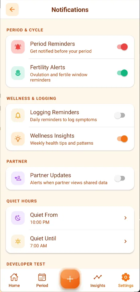 Notifications settings