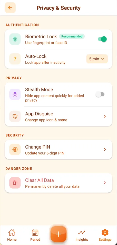 Privacy and Security settings